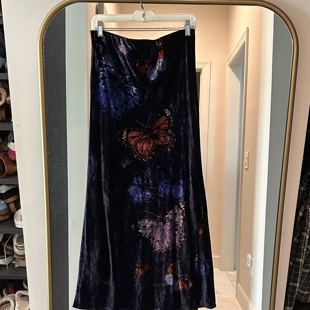 Anthropologie Velvet Maxi Skirt with Butterfly Design